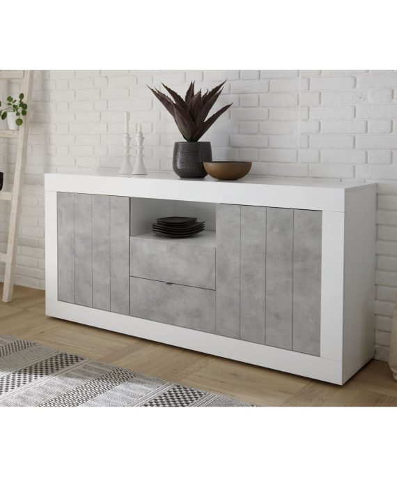 Siena 2 Door 2 Drawer White Gloss and Grey Sideboard