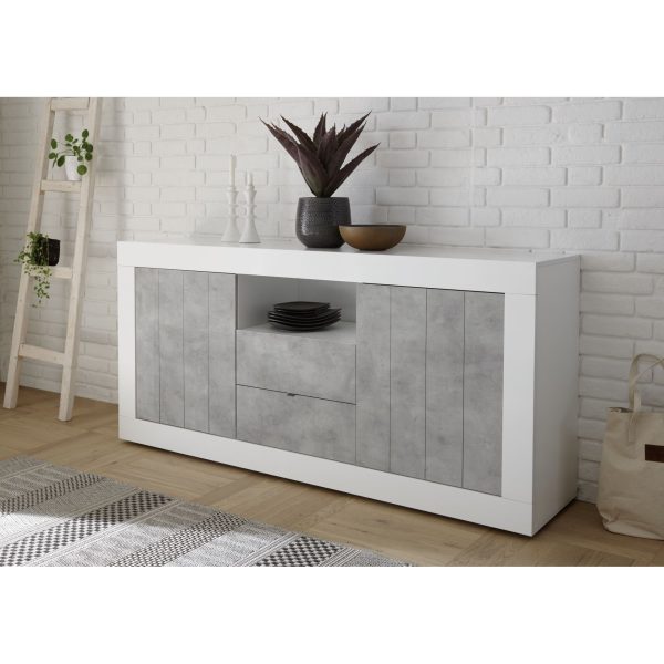 Siena 2 Door 2 Drawer White Gloss and Grey Sideboard