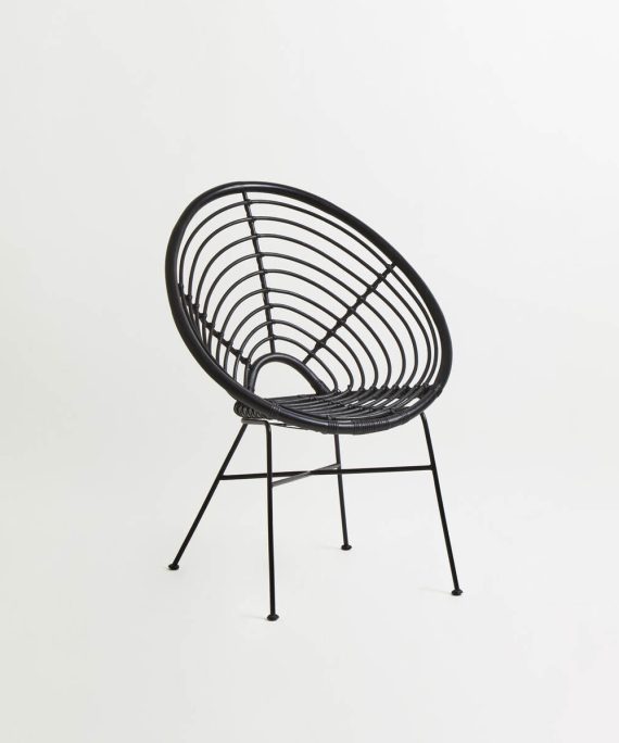 Java Black Natural Rattan Round Chair