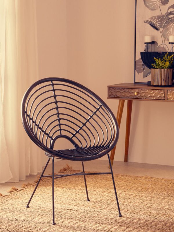 Java Black Natural Rattan Round Chair - Image 2