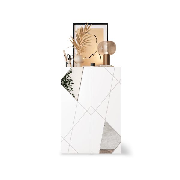 Giulia 2 Door Large White Gloss Shoe Cabinet with Mirrors - Image 8
