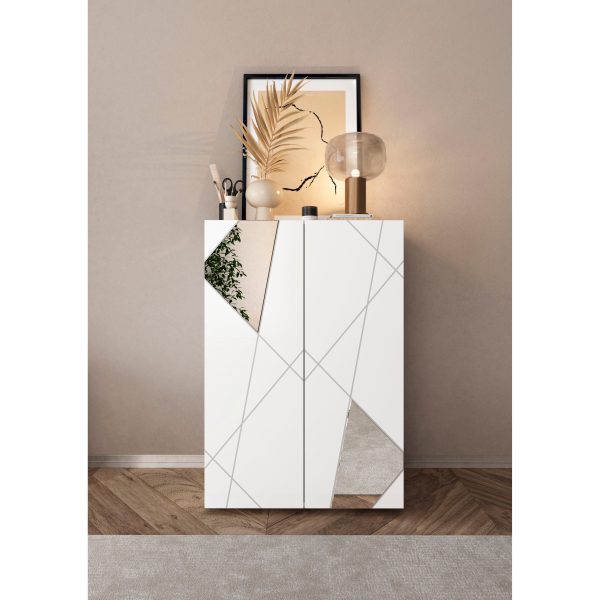 Giulia 2 Door Large White Gloss Shoe Cabinet with Mirrors - Image 2