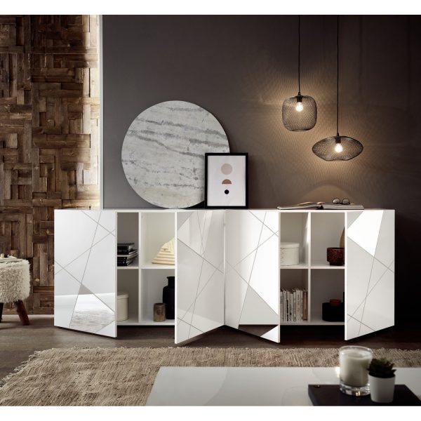 Giulia 4 Door White Gloss Sideboard with Mirrors - Image 2