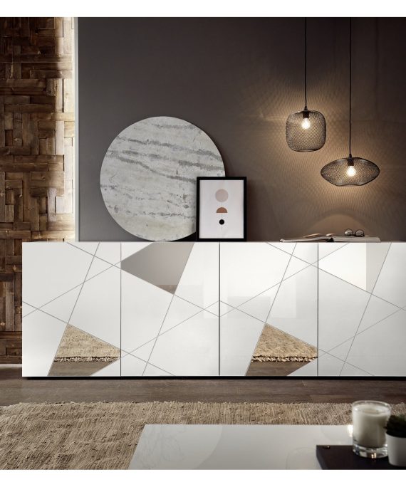Giulia 4 Door White Gloss Sideboard with Mirrors