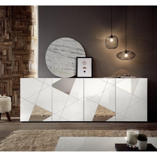 Giulia 4 Door White Gloss Sideboard with Mirrors