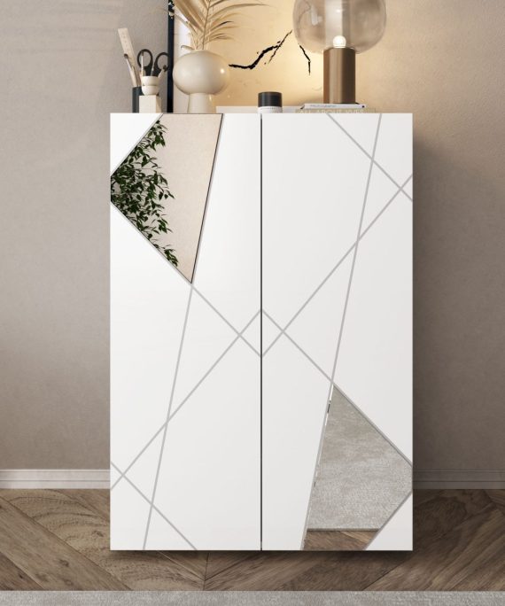Giulia 2 Door Large White Gloss Shoe Cabinet with Mirrors
