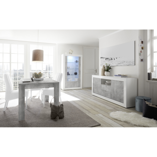 Siena 2 Door 2 Drawer White Gloss and Grey Sideboard - Image 2