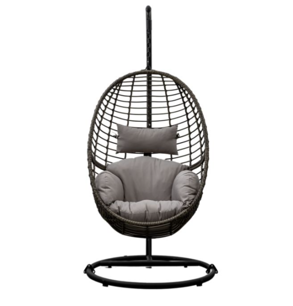 Outdoor Hanging Egg Chair in Natural Rattan with Black Steel Frame & Cushions - Image 8