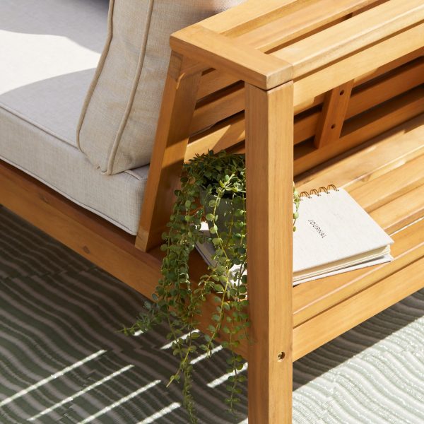 Dakota Wooden Garden Corner Sofa Set - Sand Cushions - Image 4