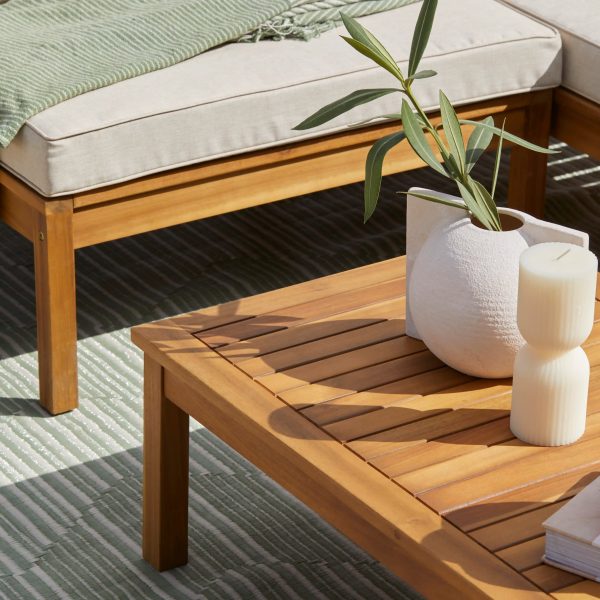 Dakota Wooden Garden Corner Sofa Set - Sand Cushions - Image 6
