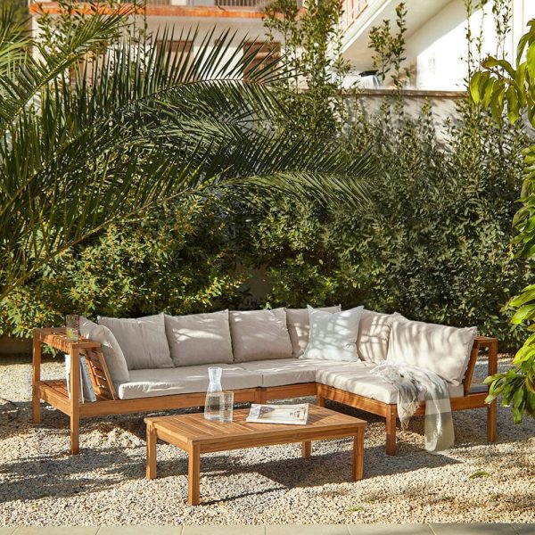 Dakota Wooden Garden Corner Sofa Set - Sand Cushions
