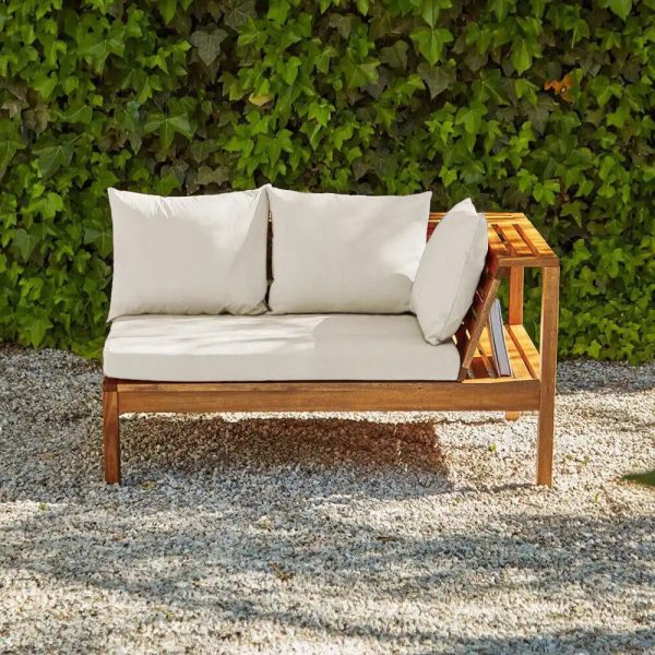 Dakota Wooden Garden Corner Sofa Set - Sand Cushions - Image 13