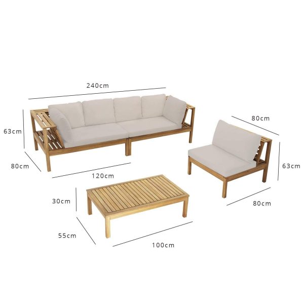 Dakota Wooden Garden Corner Sofa Set - Sand Cushions - Image 18