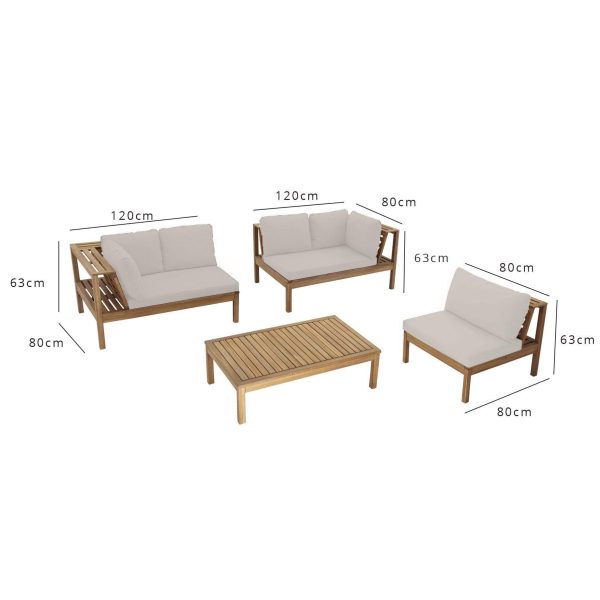 Dakota Wooden Garden Corner Sofa Set - Sand Cushions - Image 17
