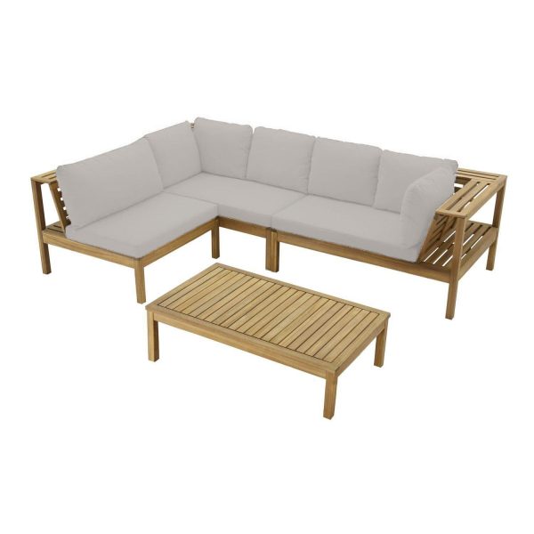 Dakota Wooden Garden Corner Sofa Set - Sand Cushions - Image 16