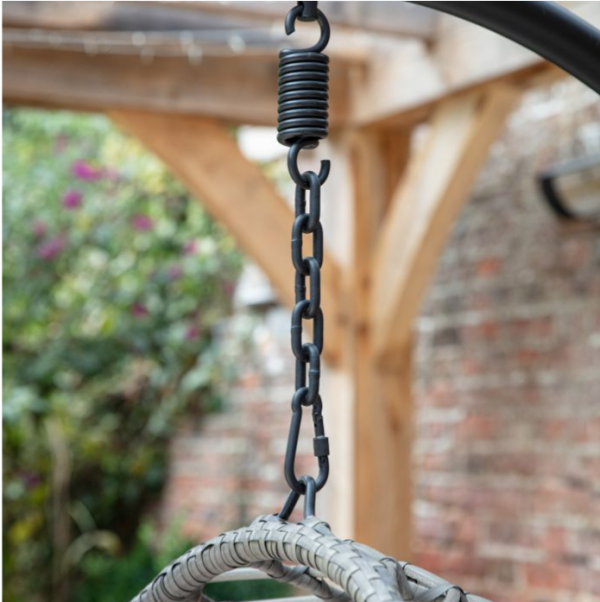 Outdoor Hanging Egg Chair in Natural Rattan with Black Steel Frame & Cushions - Image 7