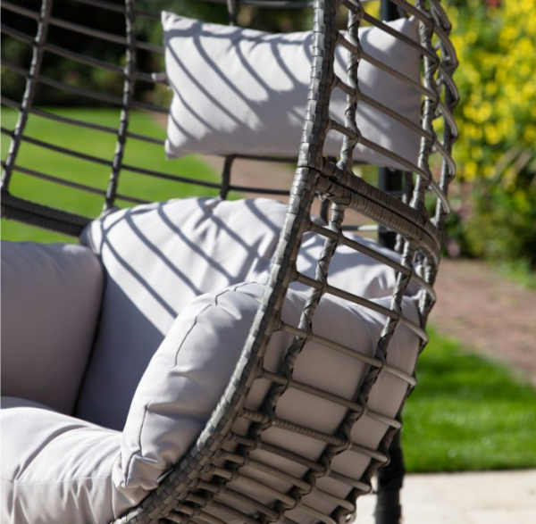 Outdoor Hanging Egg Chair in Natural Rattan with Black Steel Frame & Cushions - Image 4