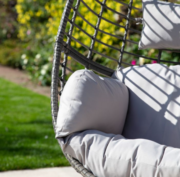 Outdoor Hanging Egg Chair in Natural Rattan with Black Steel Frame & Cushions - Image 5
