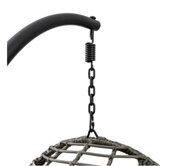 Outdoor Hanging Egg Chair in Natural Rattan with Black Steel Frame & Cushions - Image 6