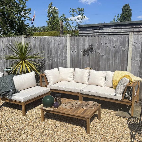 Dakota Wooden Garden Corner Sofa Set - Sand Cushions - Image 5