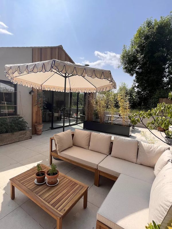 Dakota Wooden Garden Corner Sofa Set - Sand Cushions - Image 9