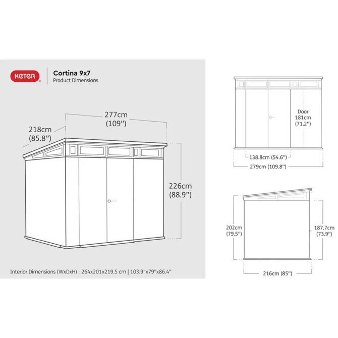 Keter 9x 7 Cortina Heavy Duty Plastic Pent Shed – Dark Green - Image 5