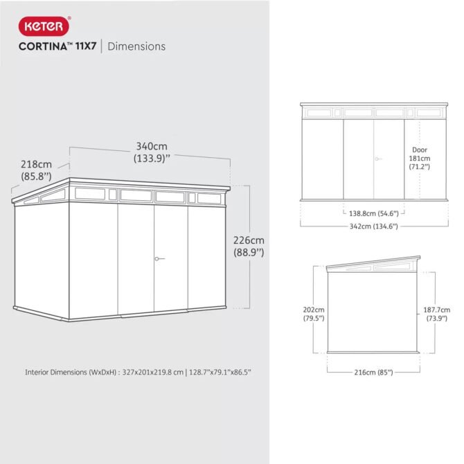 Keter 11x 7 Cortina Heavy Duty Plastic Pent Shed – Dark Grey - Image 8