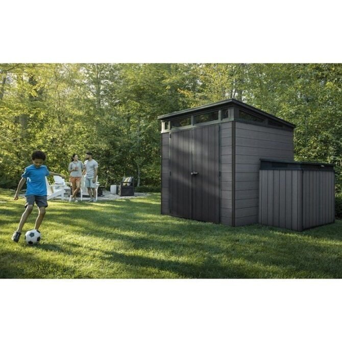 Keter 7x 7 Cortina Heavy Duty Plastic Pent Shed – Dark Grey - Image 3