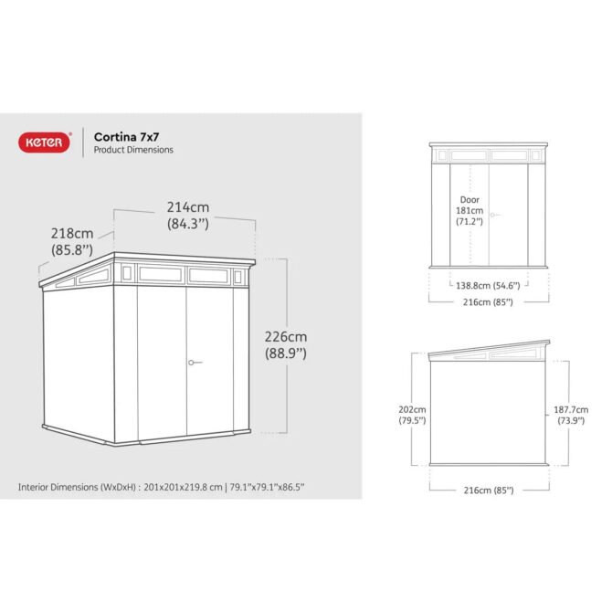 Keter 7x 7 Cortina Heavy Duty Plastic Pent Shed – Dark Grey - Image 5