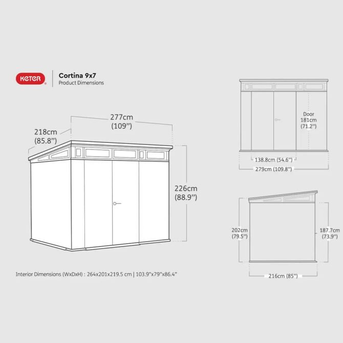 Keter 9x 7 Cortina Heavy Duty Plastic Pent Shed – Dark Grey - Image 5