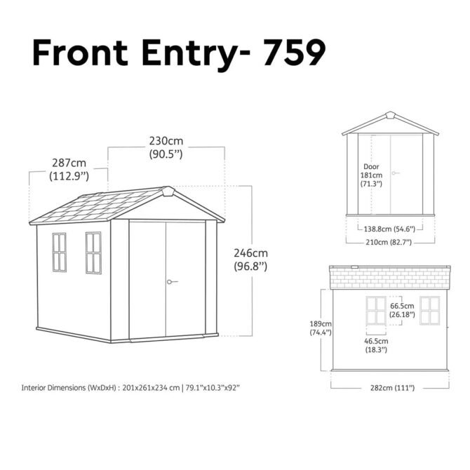 Keter 7.5’x9′ Newton Plus Front Entry Plastic Shed – Dark Grey - Image 6