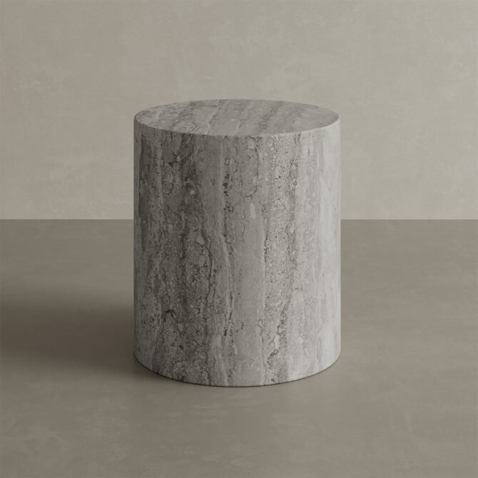 Porto Travertine Side Table, Grey